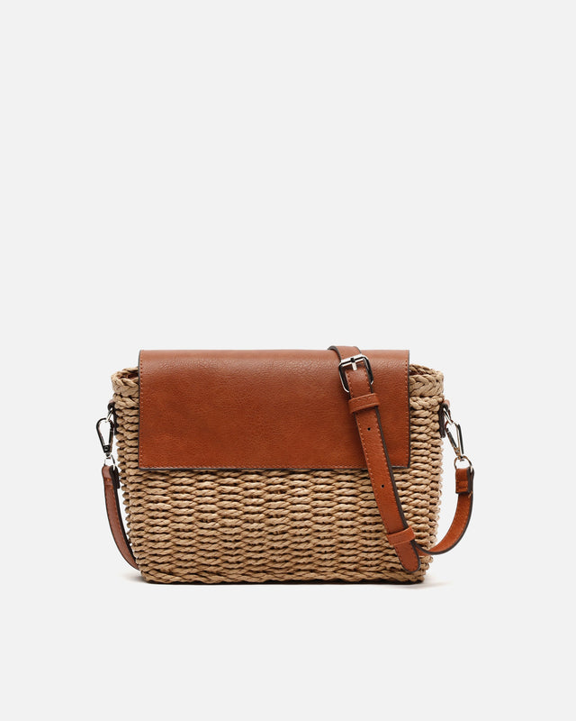 Kena schoudertas met raffia-effect en klep ED.