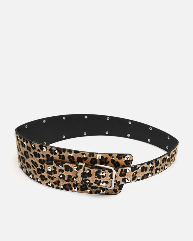Uma breiter Gürtel mit Tierprint und Metallic-Details