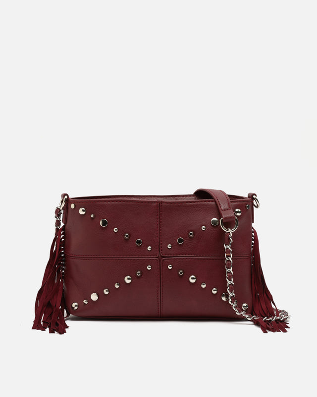 Anabelas schoudertas met metalen details en franjes