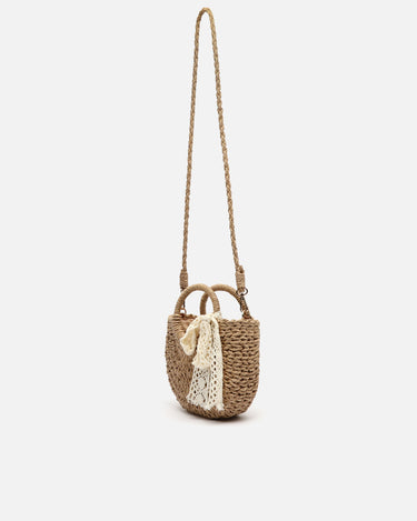 Tao bolso pequeño efecto rafia con detalle lazo de punto 