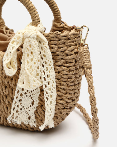 Tao bolso pequeño efecto rafia con detalle lazo de punto 