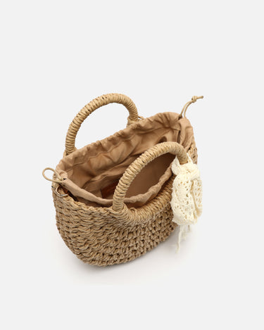 Tao bolso pequeño efecto rafia con detalle lazo de punto 