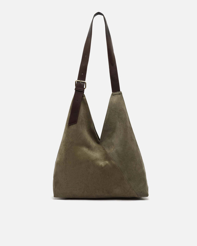 Vire bolso hobo grande efecto ante con cierre de botón