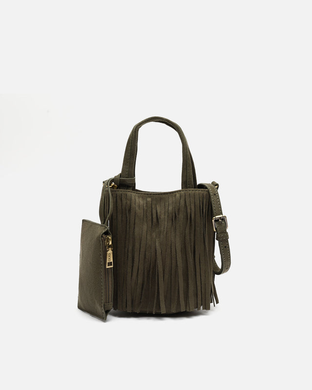 Morodi bolso tote de fiesta pequeño con flecos efecto ante y detalle colgante