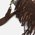 Vana bolso bandolera jacquard con flecos y detalles metálicos 