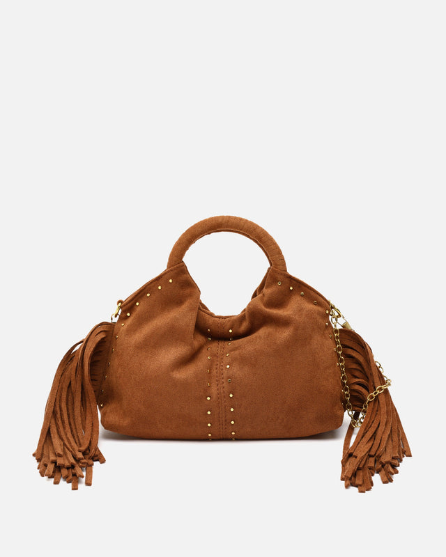 Seysy bolso de fiesta mini efecto ante con flecos y detalles metálicos e bandolera extraíble