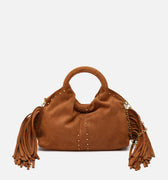 Seysy bolso de fiesta mini efecto ante con flecos y detalles metálicos e bandolera extraíble