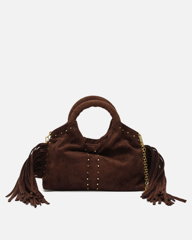 Seysy bolso de fiesta mini efecto ante con flecos y detalles metálicos e bandolera extraíble