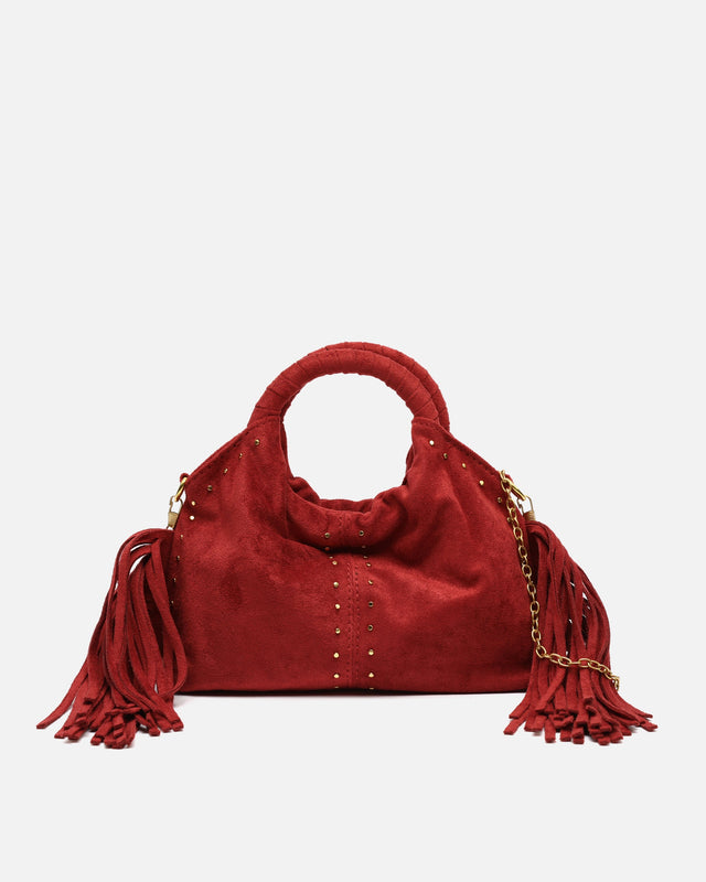 Seysy Mini-Party-Tasche aus Wildlederimitat mit Fransen, Metallic-Details und abnehmbarem Schulterriemen