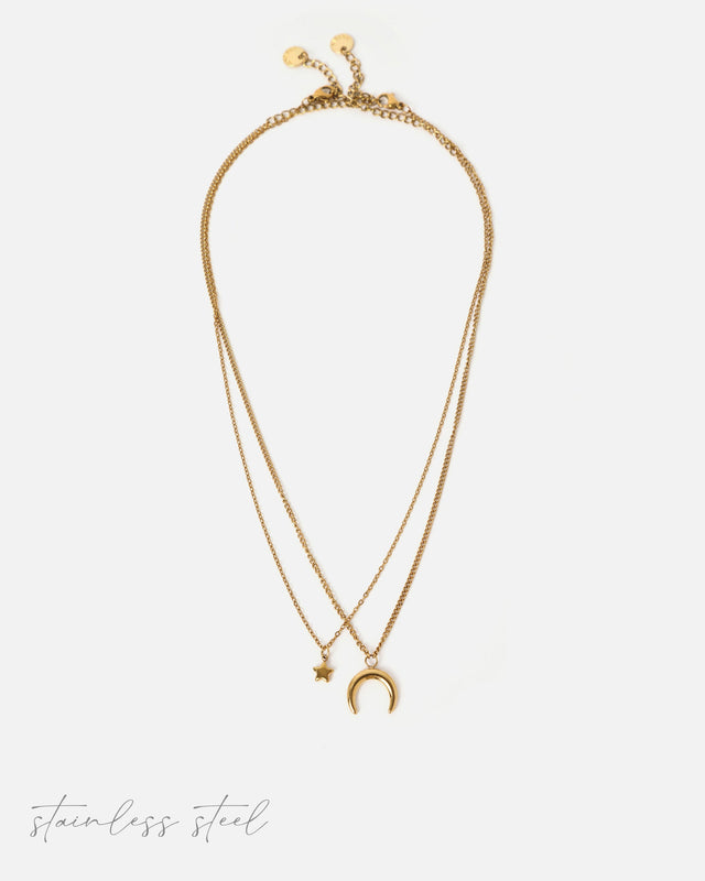 Aceno collar doble con colgante de acero inoxidable
