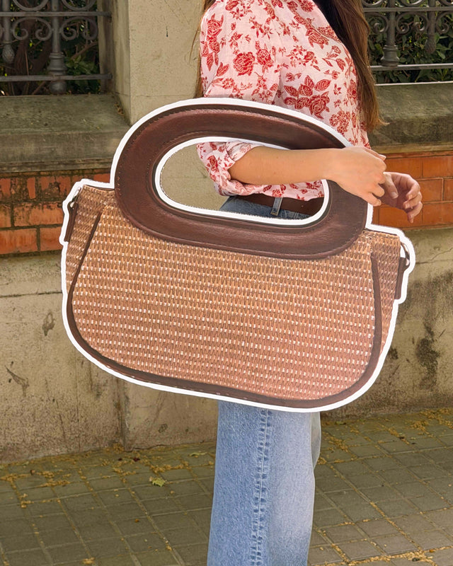 Formito borsa a mano effetto rafia con tracolla removibile 