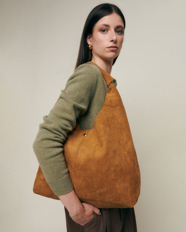 Pologi-1 borsa hobo grande effetto pelle scamosciata con beauty case estraibile