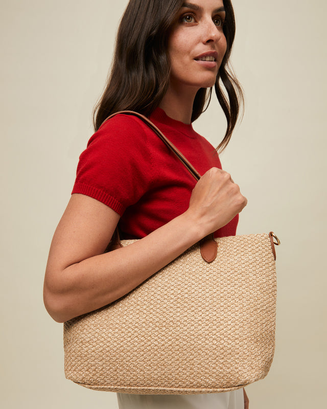 Raleno borsa shopper effetto rafia con tracolla removibile